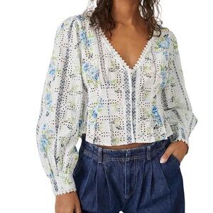 NWT • Free People • Eyelet Lace Floral Blouse •